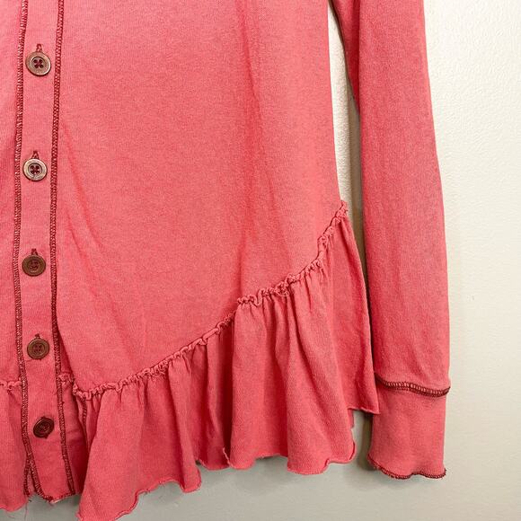 We The Free People Women's Pink Long Sleeve Peplum Ruffle Cotton Top Size XS - Picture 4 of 9